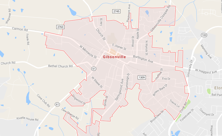 Gibsonville, NC map